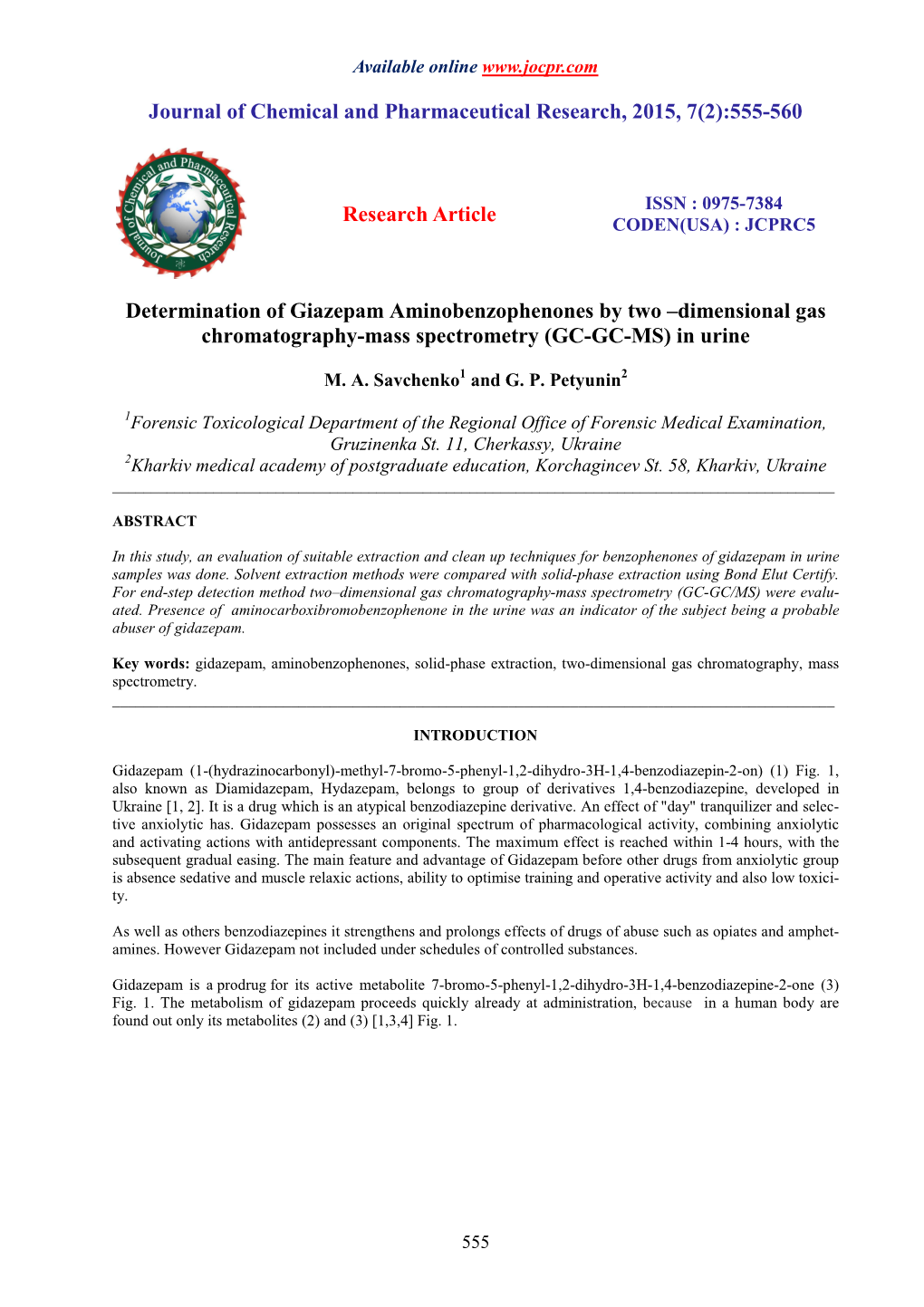 Dimensional Gas Chromatography-Mass Spectrometry (GC-GC-MS) in Urine