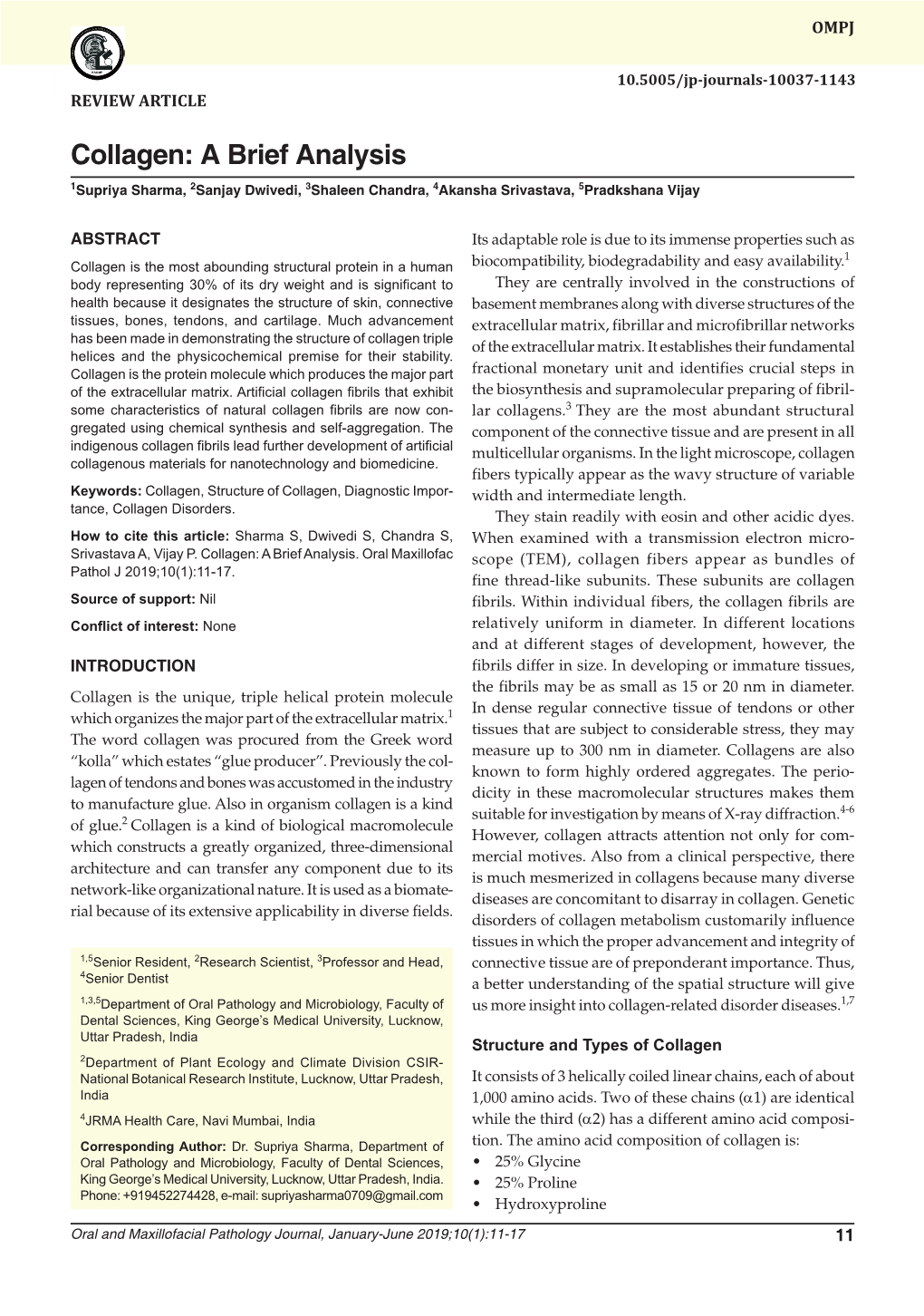 Collagen: a Brief Analysis REVIEW ARTICLE