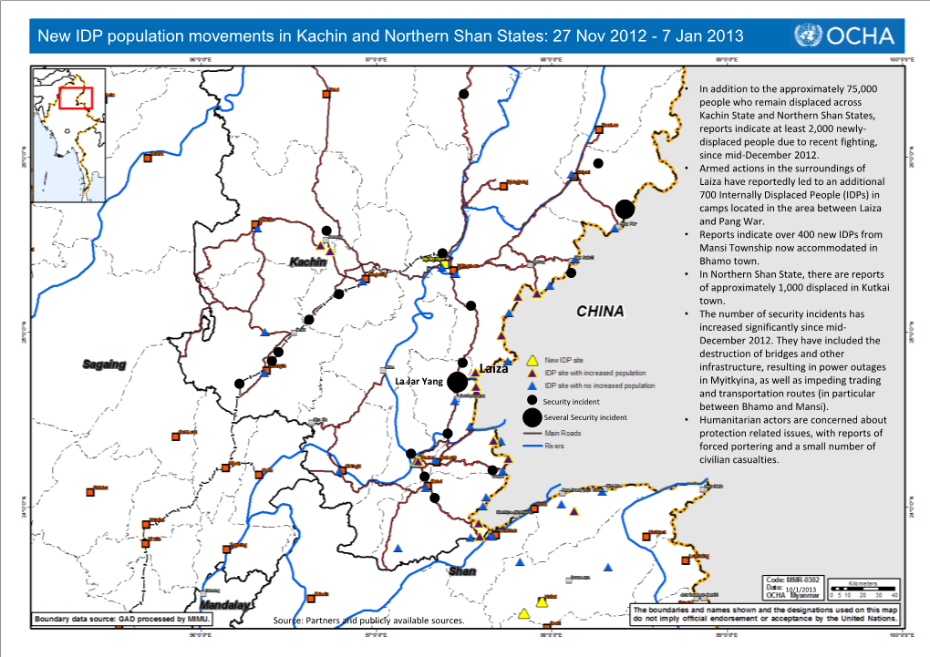 New IDP Population Movements in Kachin and Northern Shan States: 27 Nov 2012 - 7 Jan 2013