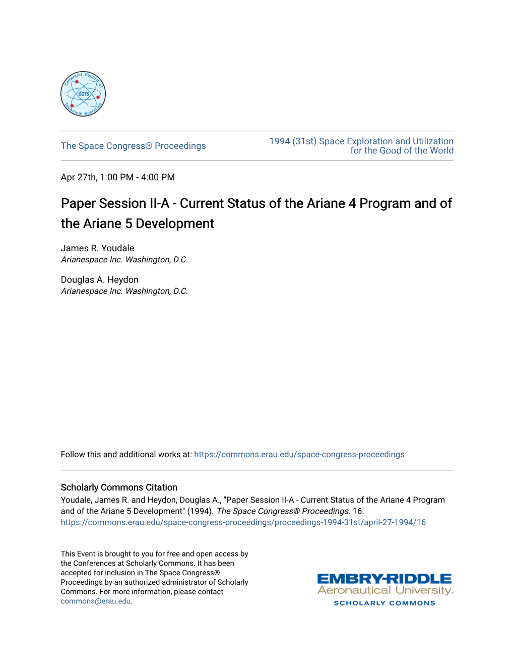 Paper Session II-A-Current Status of the Ariane 4 Program and of The