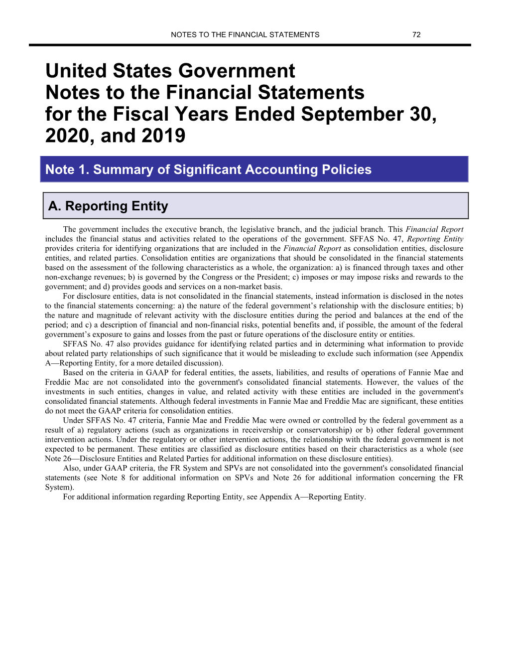 United States Government Notes to the Financial Statements for the Fiscal Years Ended September 30, 2020, and 2019