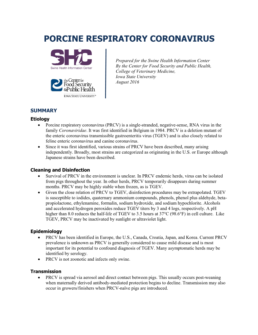 Porcine Respiratory Coronavirus