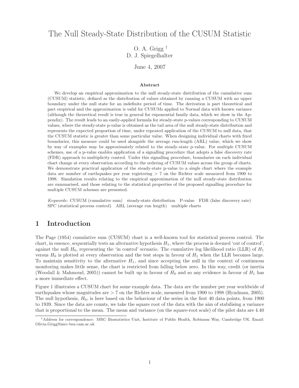 The Null Steady-State Distribution of the CUSUM Statistic