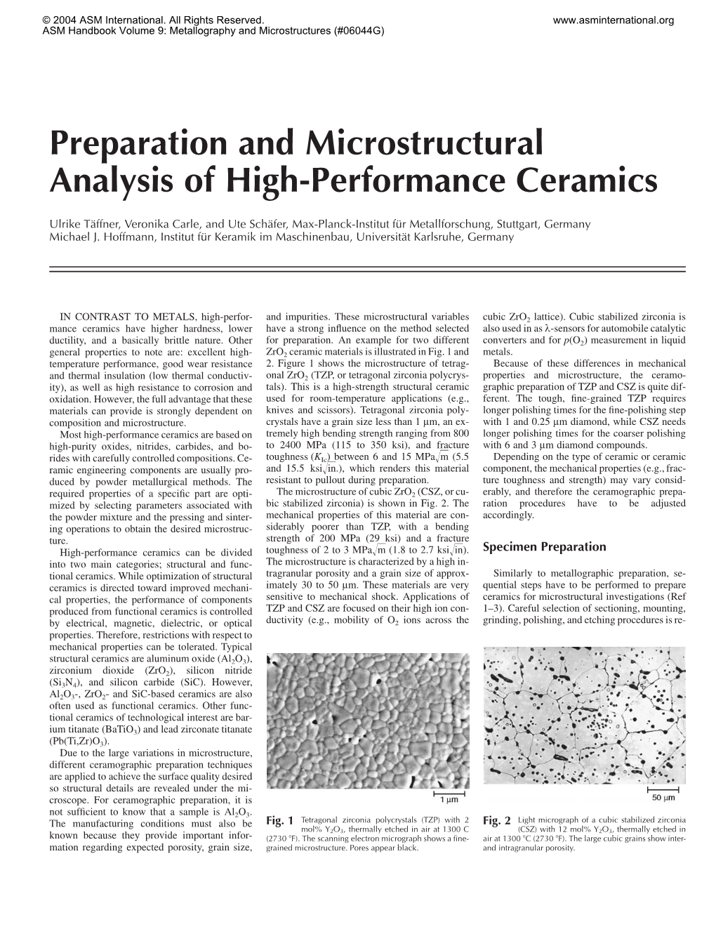 Preparation and Microstructural Analysis of High-Performance Ceramics