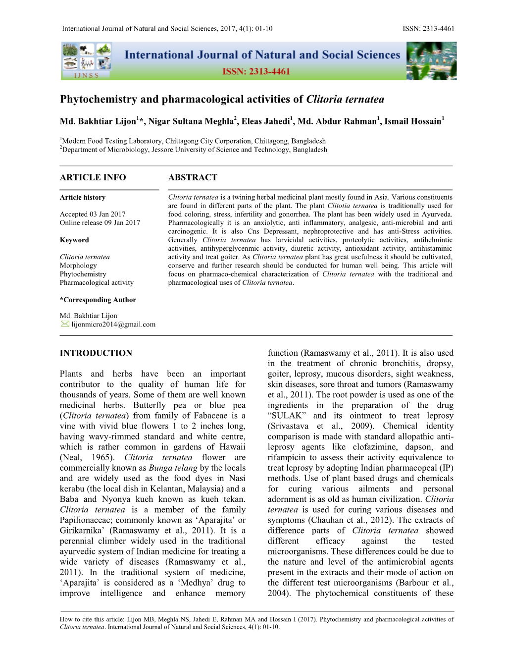 Phytochemistry and Pharmacological Activities of Clitoria Ternatea