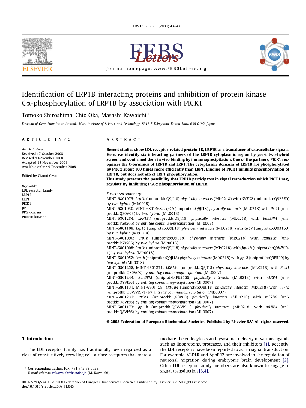 Identification of LRP1B-Interacting Proteins and Inhibition of Protein