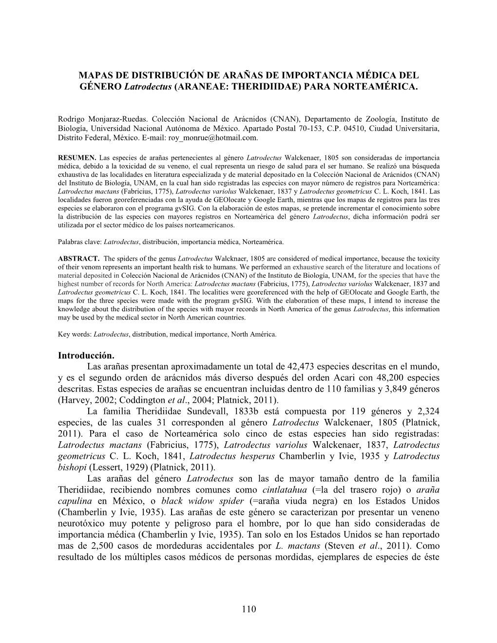 110 Mapas De Distribución De Arañas De Importancia