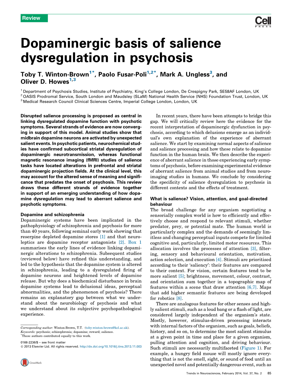 Dopaminergic Basis of Salience Dysregulation in Psychosis