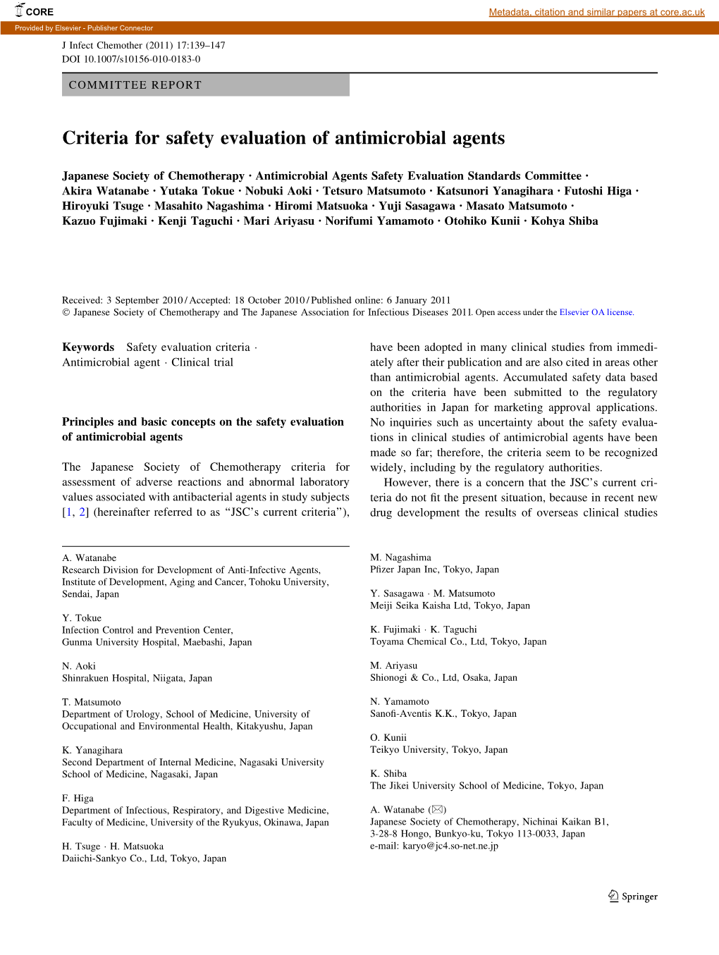 Criteria for Safety Evaluation of Antimicrobial Agents