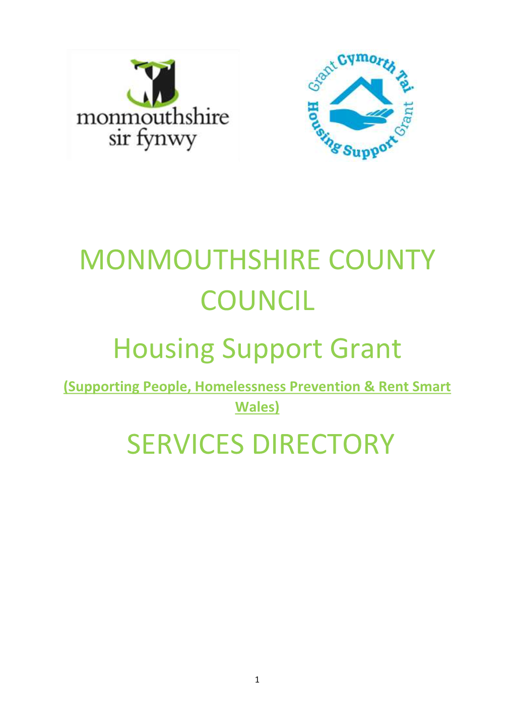 MONMOUTHSHIRE COUNTY COUNCIL Housing Support Grant (Supporting People, Homelessness Prevention & Rent Smart Wales)