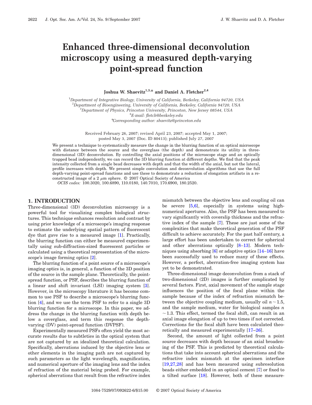 Enhanced Three-Dimensional Deconvolution Microscopy Using a Measured Depth-Varying Point-Spread Function