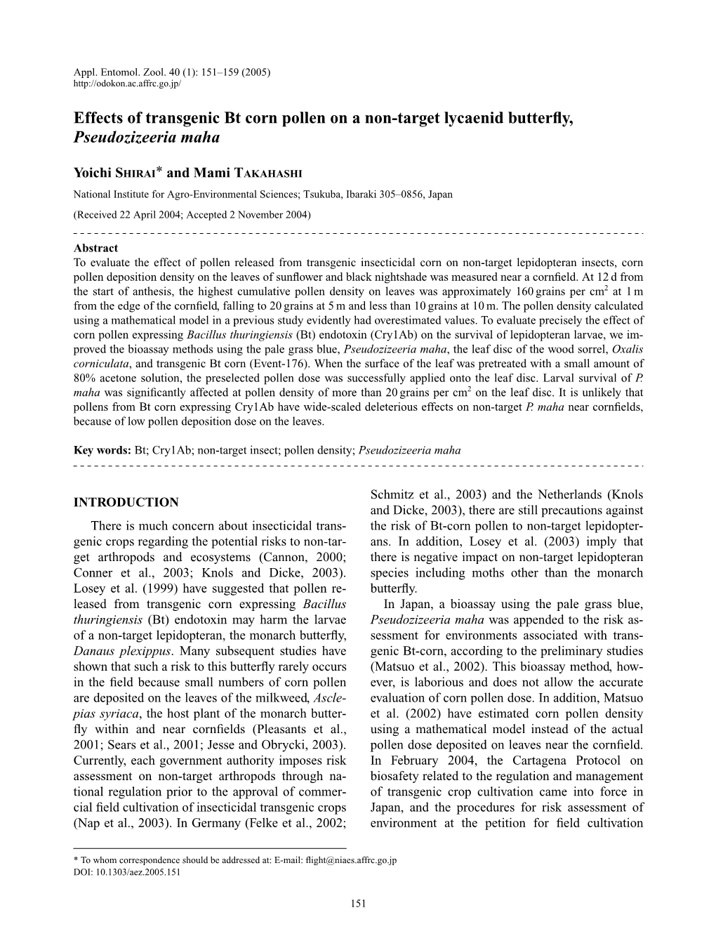 Effects of Transgenic Bt Corn Pollen on a Non-Target Lycaenid Butterfly