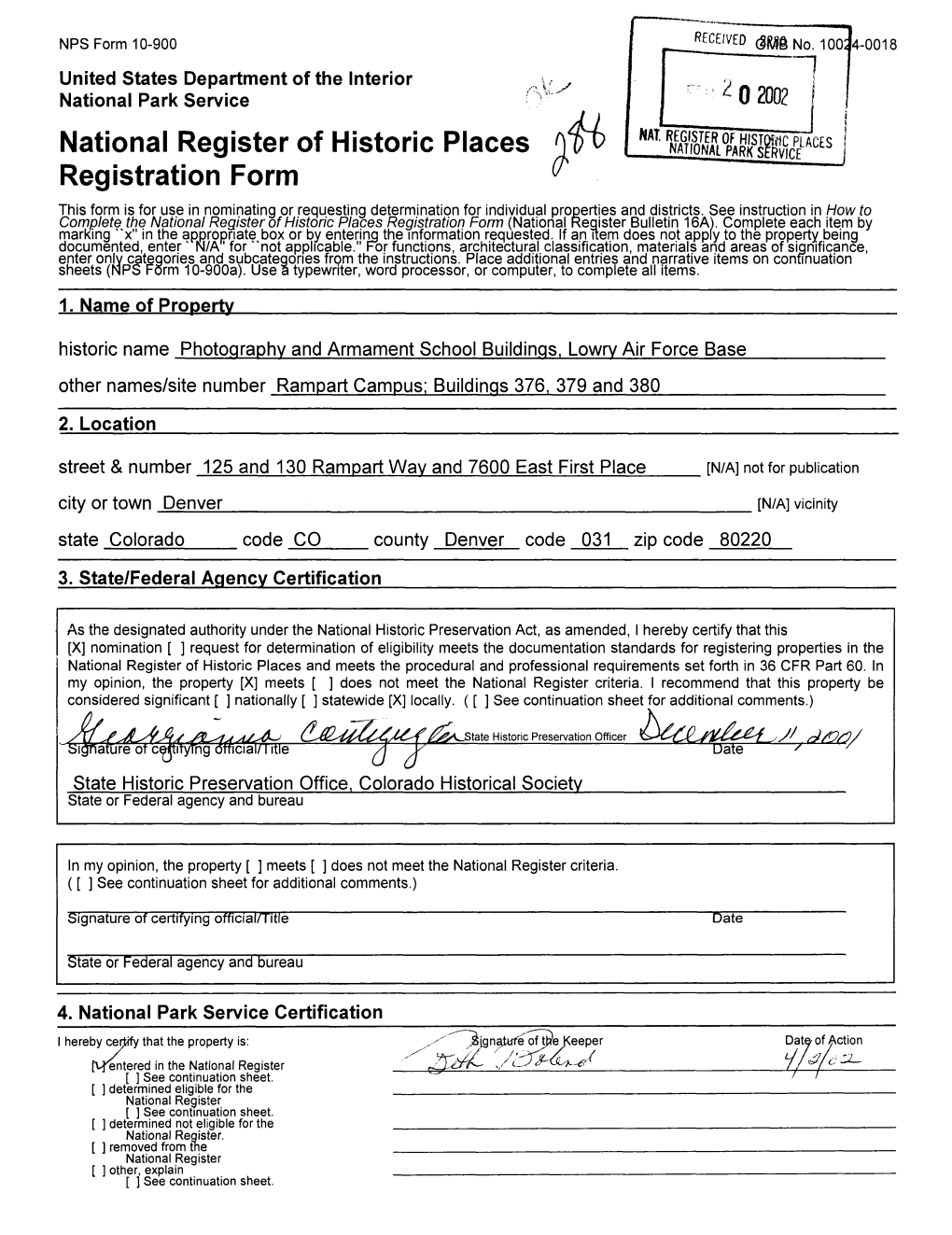 National Register of Historic Places Registration Form This Form Is for Use in Nominating Or Requesting Determination for Individual Properties and Districts