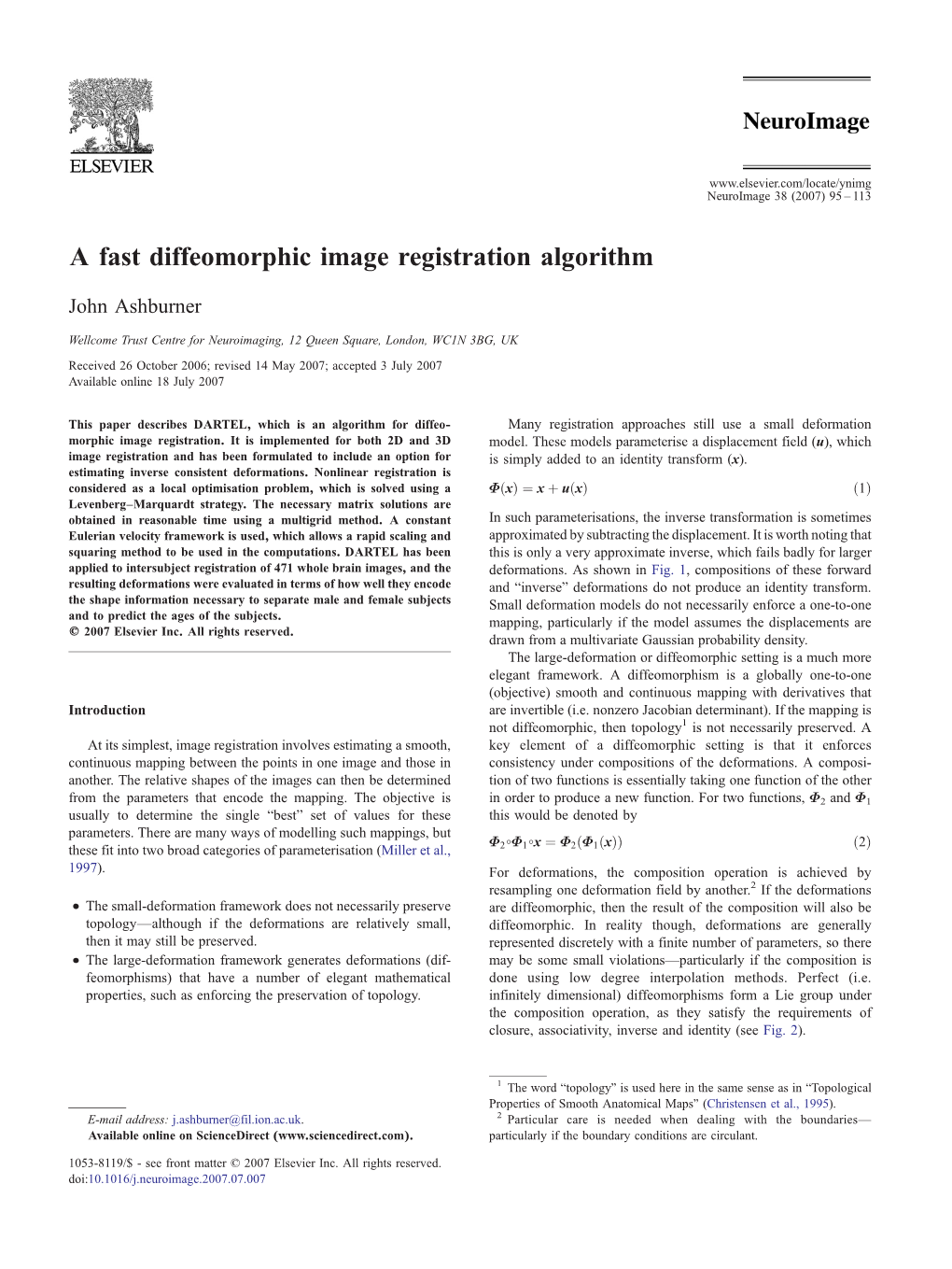 A Fast Diffeomorphic Image Registration Algorithm