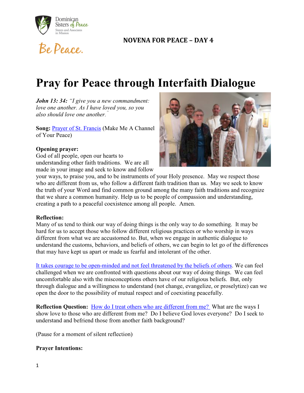 Pray for Peace Through Interfaith Dialogue