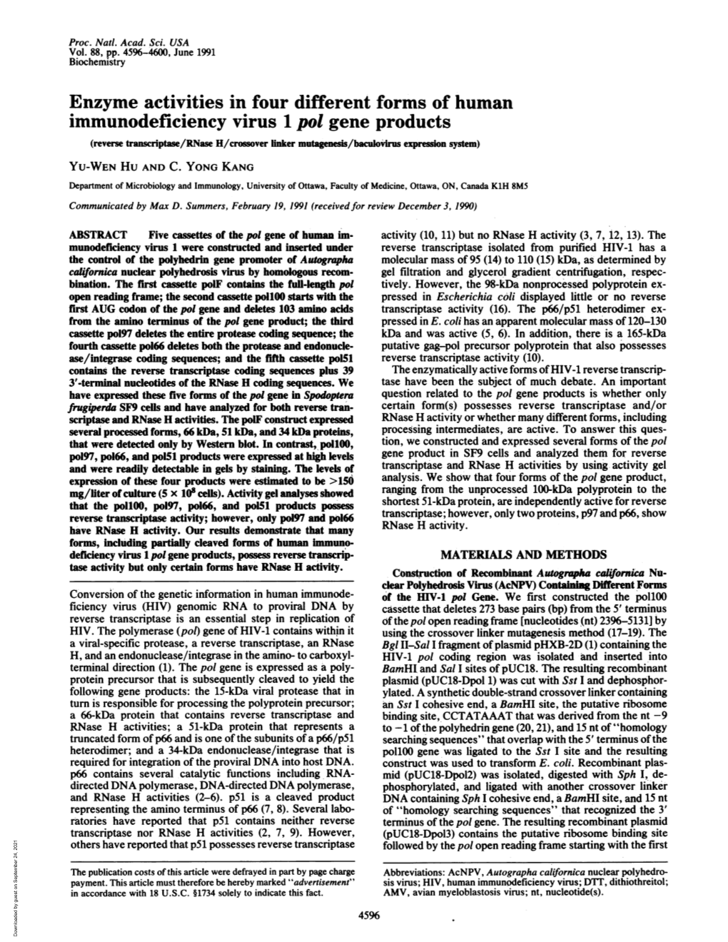 Enzyme Activities in Four Different Forms of Human Immunodeficiency