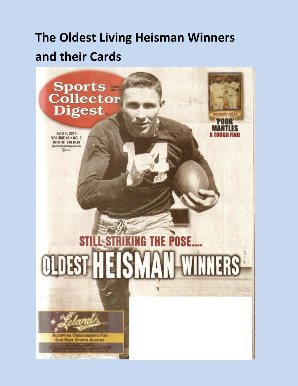 The Oldest Living Heisman Winners and Their Cards