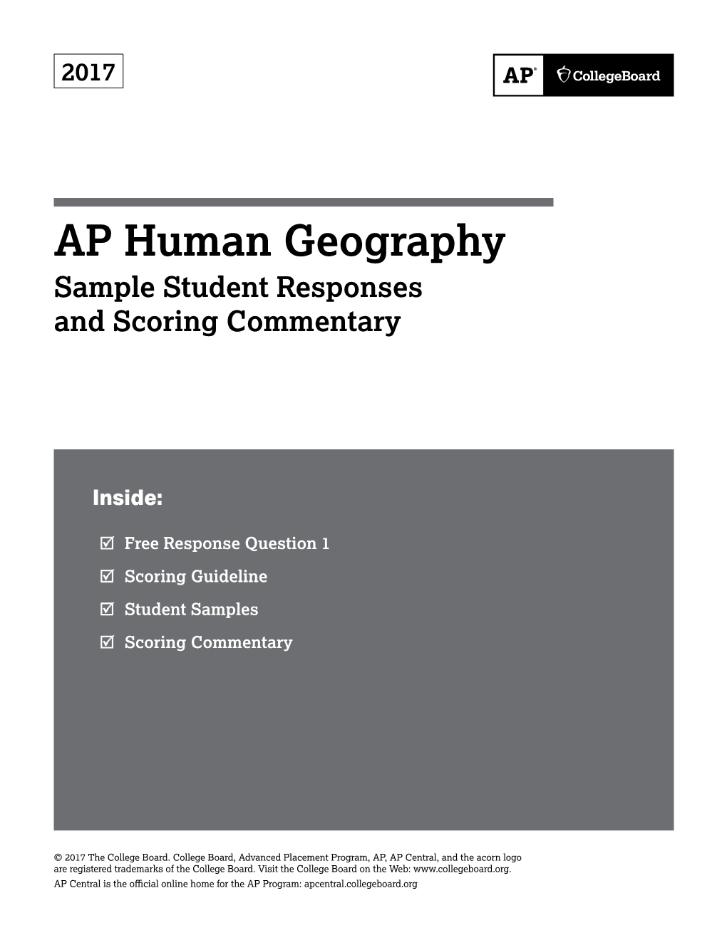 AP Human Geography Sample Student Responses and Scoring Commentary