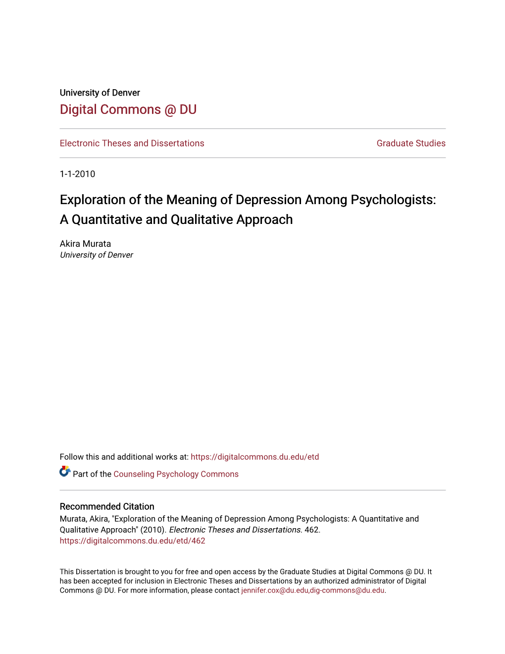 Exploration of the Meaning of Depression Among Psychologists: a Quantitative and Qualitative Approach