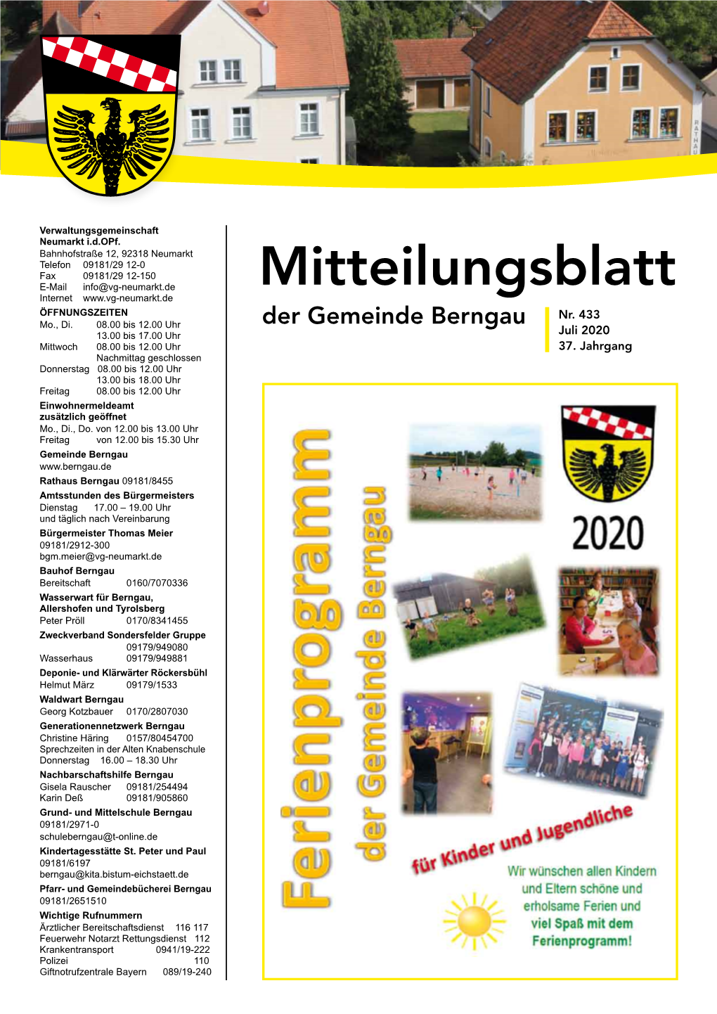 Mitteilungsblatt Internet ÖFFNUNGSZEITEN Der Gemeinde Berngau Nr