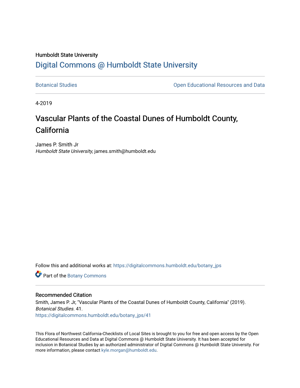 Vascular Plants of the Coastal Dunes of Humboldt County, California