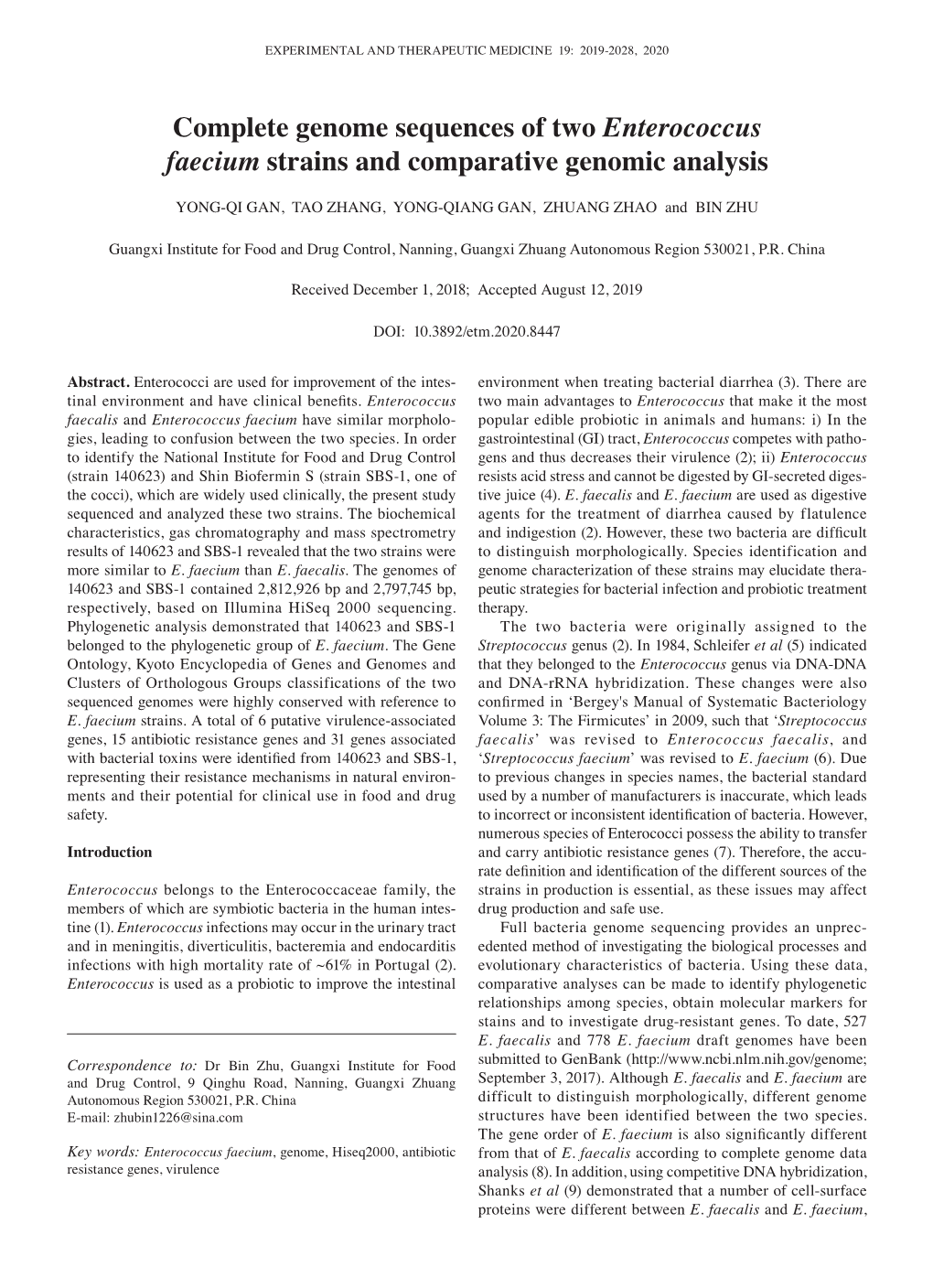 Complete Genome Sequences of Two Enterococcus Faecium Strains and Comparative Genomic Analysis