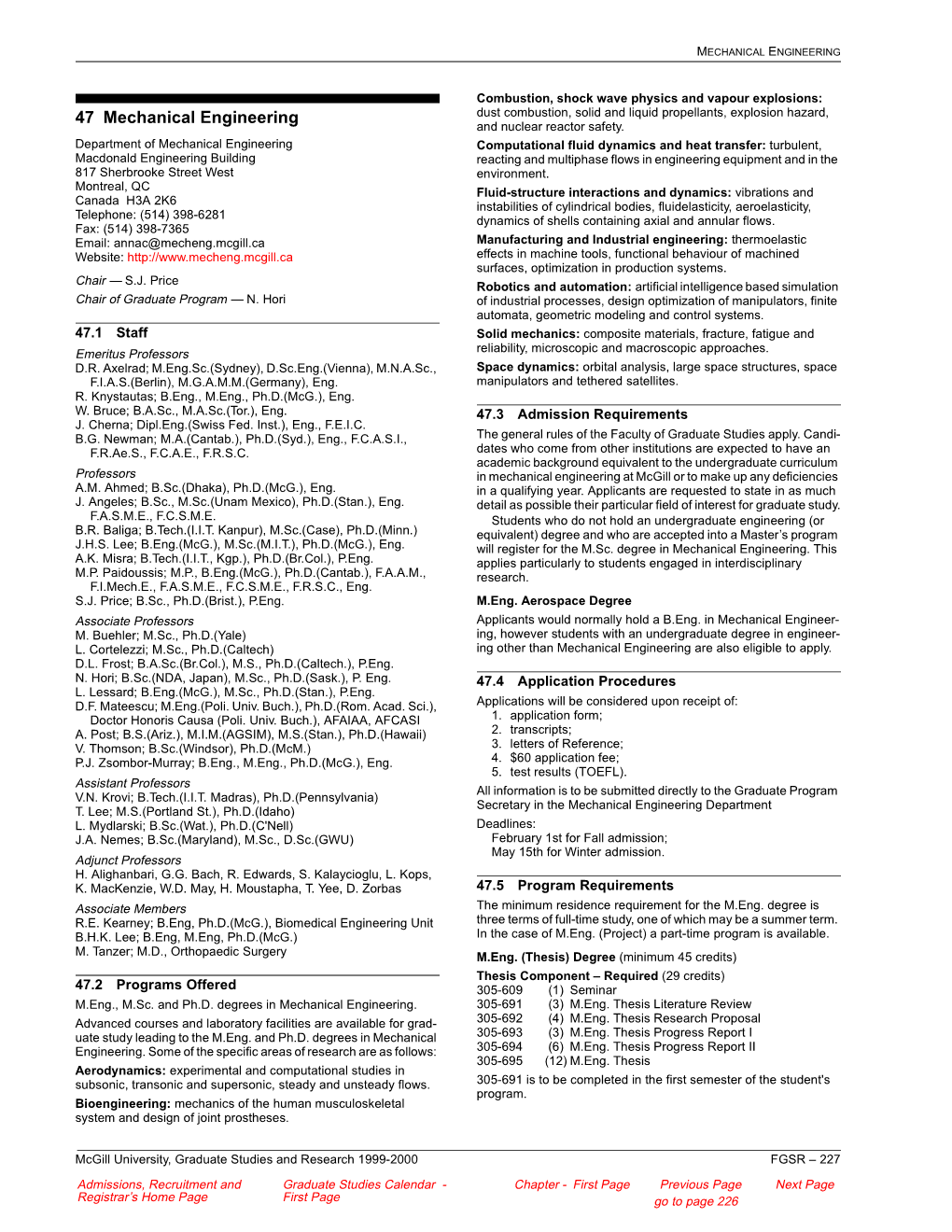 Grad Units Section 9, 1999-2000 Mcgill University Graduate Studies Calendar