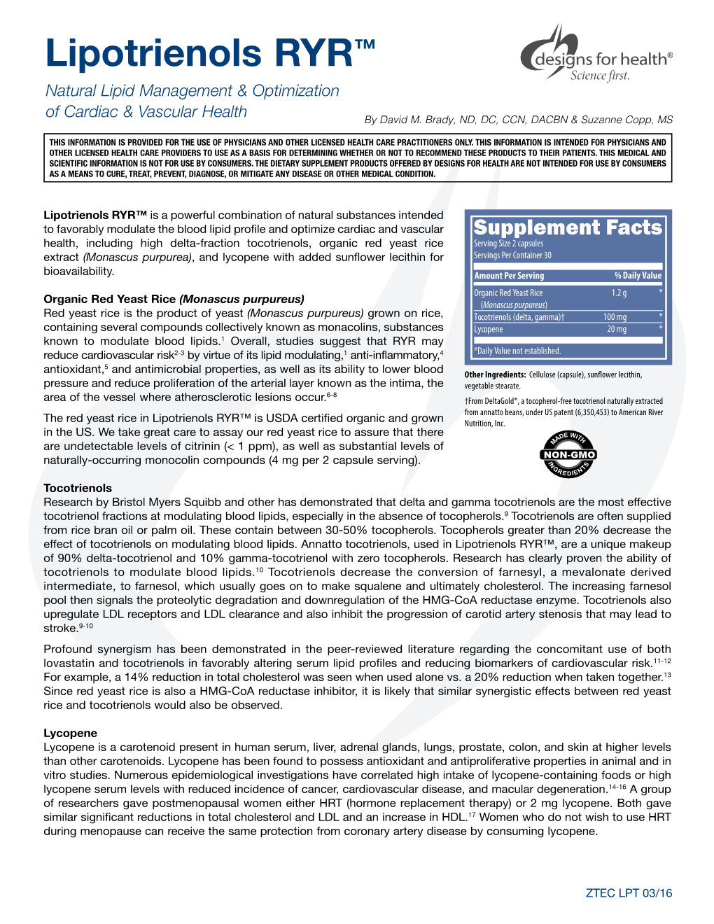 Lipotrienols RYR™ Natural Lipid Management & Optimization