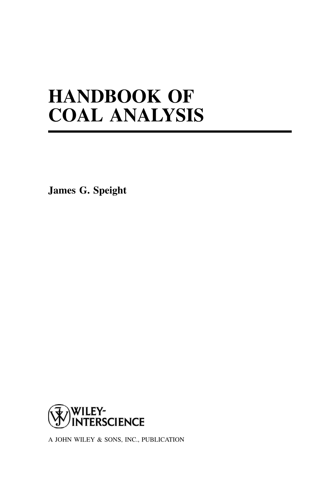 Handbook of Coal Analysis