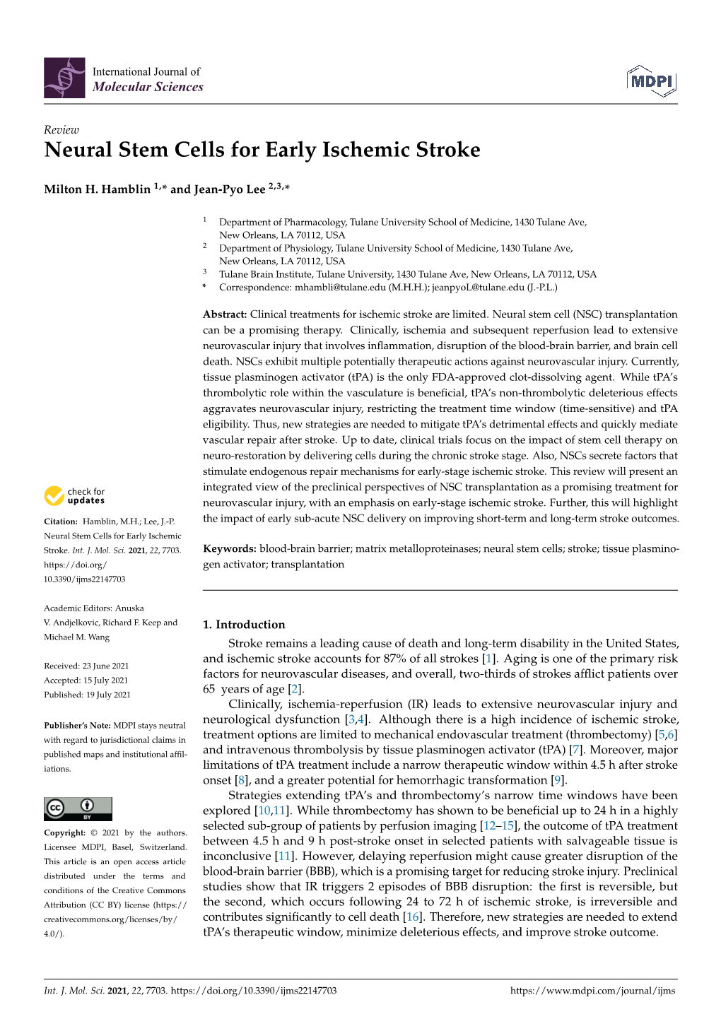 Neural Stem Cells for Early Ischemic Stroke