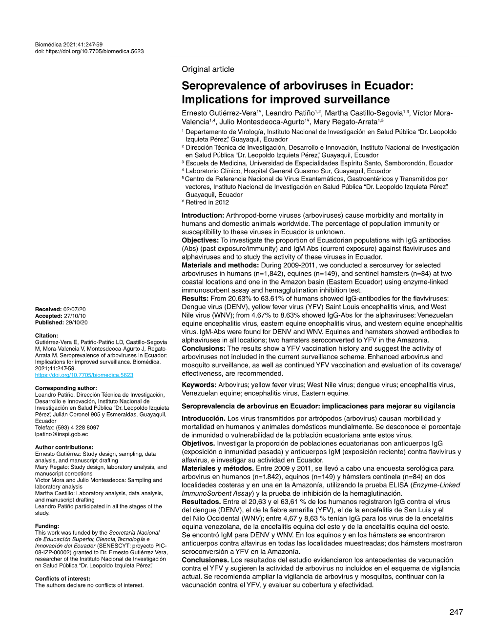 Seroprevalence of Arboviruses in Ecuador