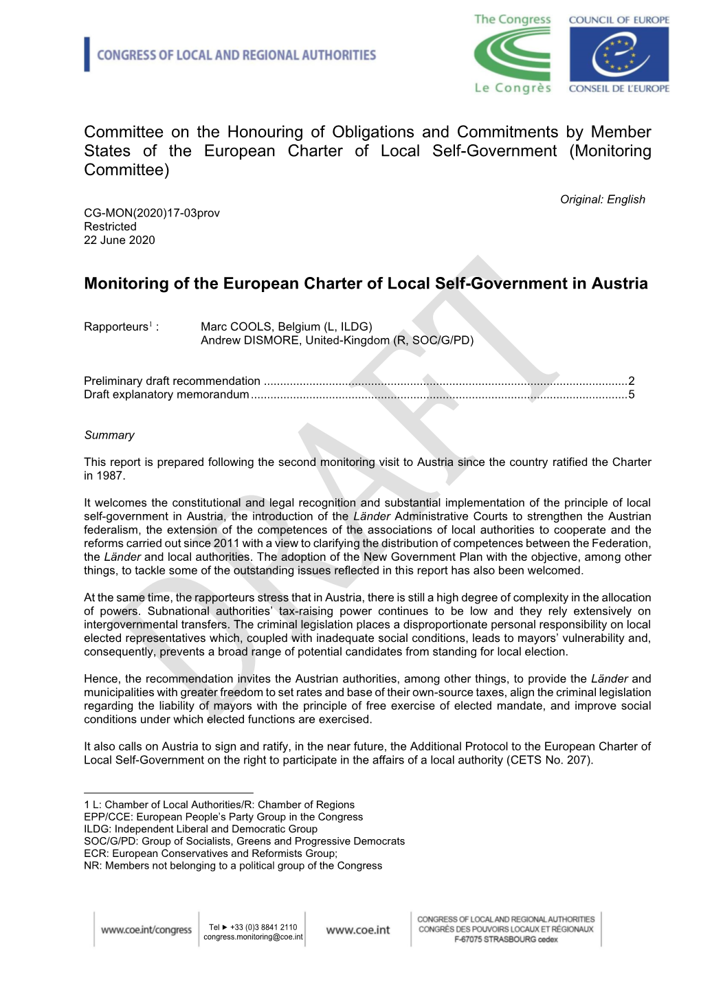 Committee on the Honouring of Obligations and Commitments by Member States of the European Charter of Local Self-Government (Monitoring Committee)