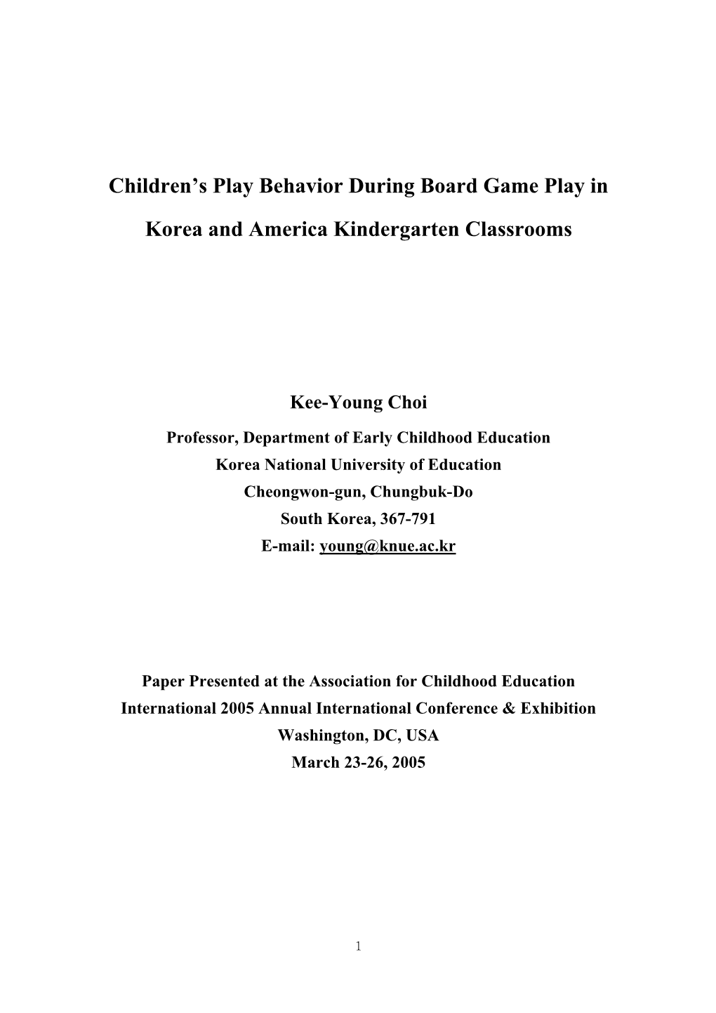 Children's Play Behavior During Board Game Play In