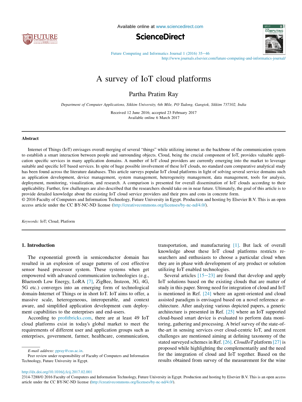 A Survey of Iot Cloud Platforms