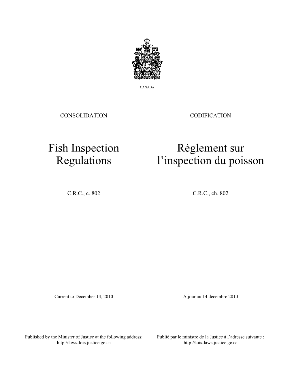 Fish Inspection Regulations Règlement Sur L'inspection Du Poisson