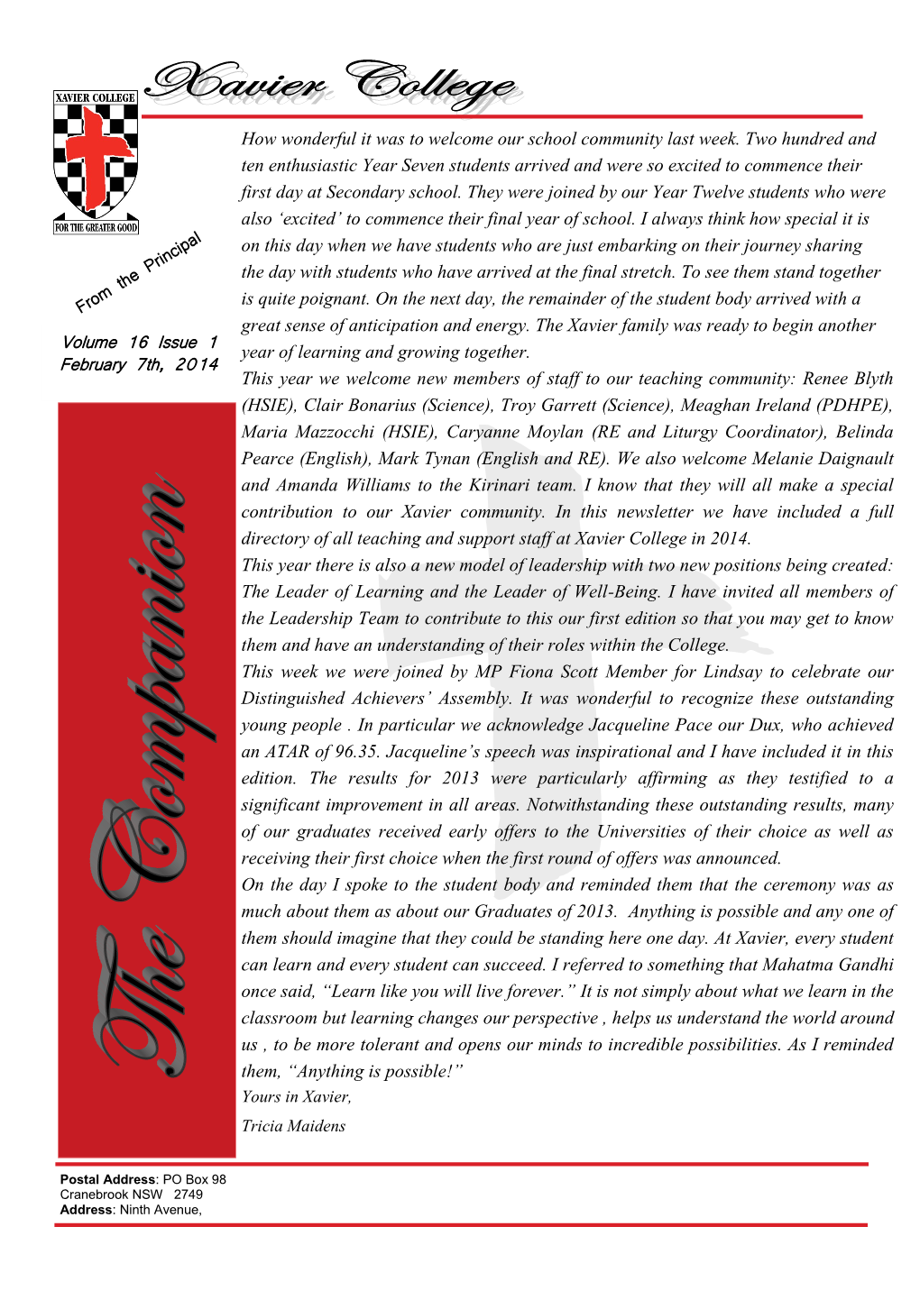 Volume 16 Issue 1 February 7Th, 2014 Year of Learning and Growing Together