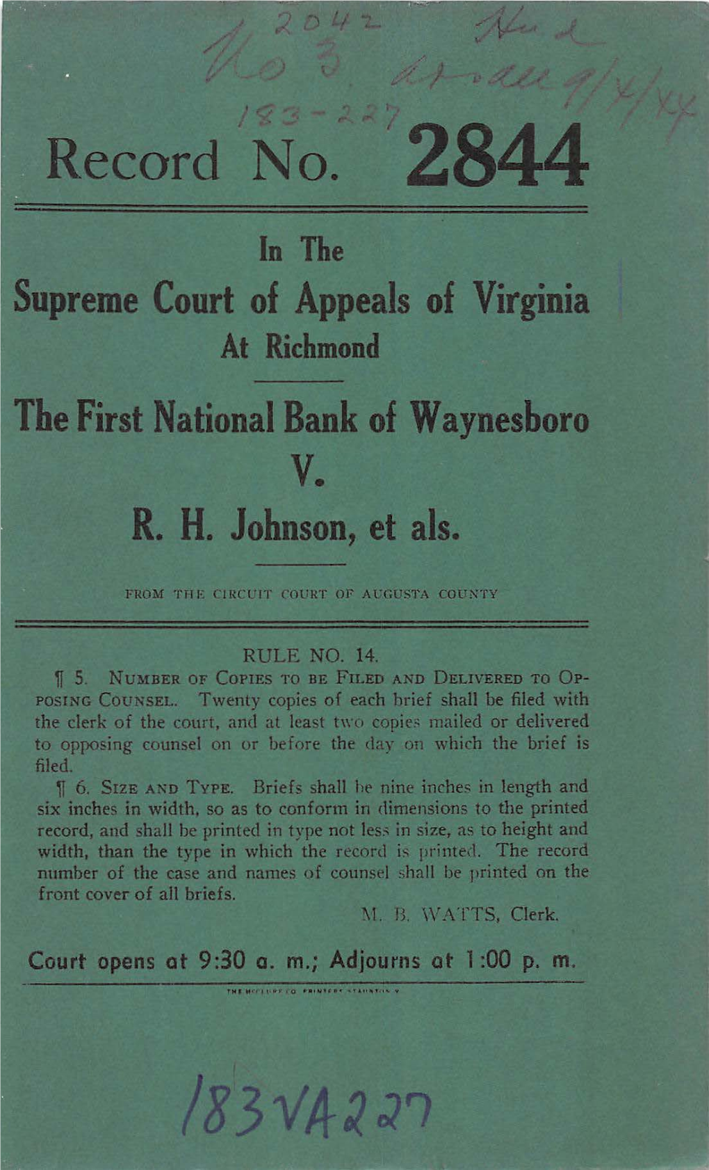 In the SUPREME COURT of APPEALS of VIRGINIA at Richmond