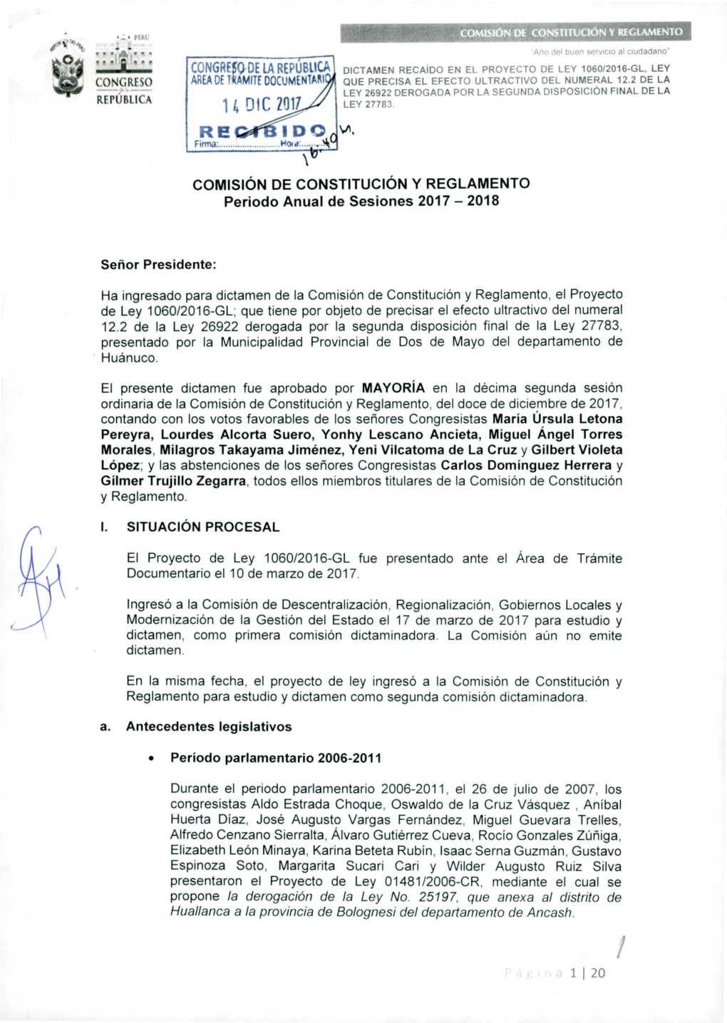 Dictamen De La Comisión De Constitución Y Reglamento