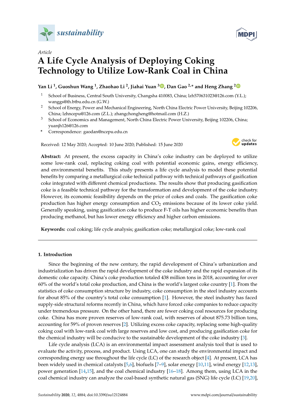 A Life Cycle Analysis of Deploying Coking Technology to Utilize Low-Rank Coal in China