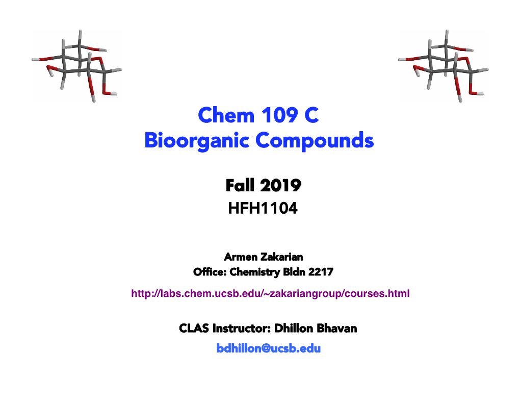 Chem 109 C Bioorganic Compounds