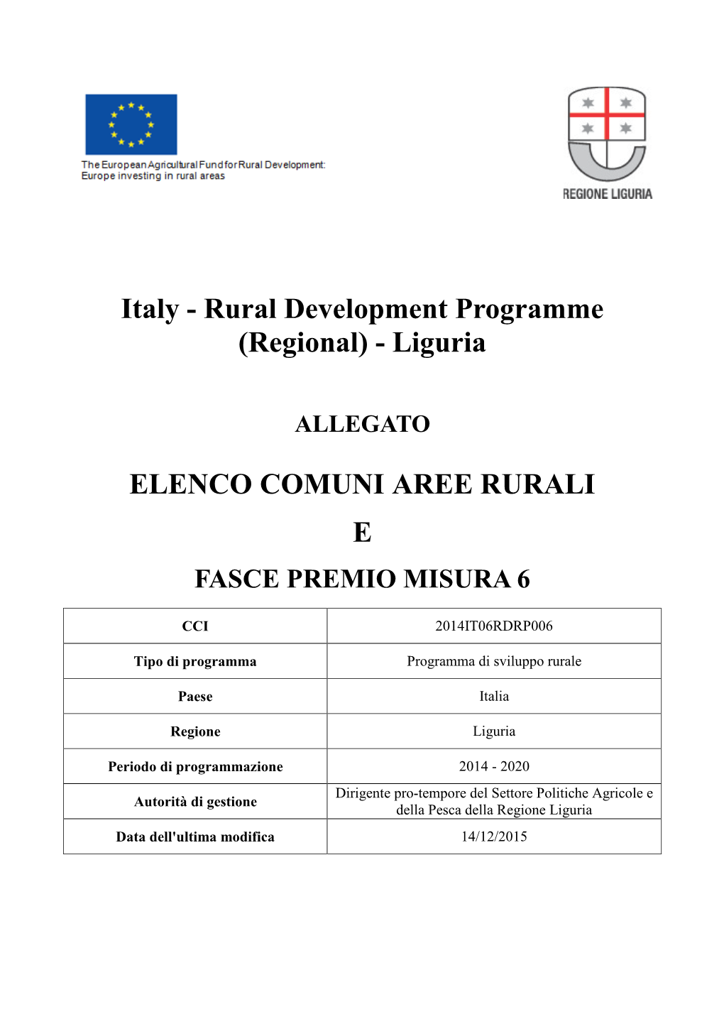 Liguria ELENCO COMUNI AREE RURALI E