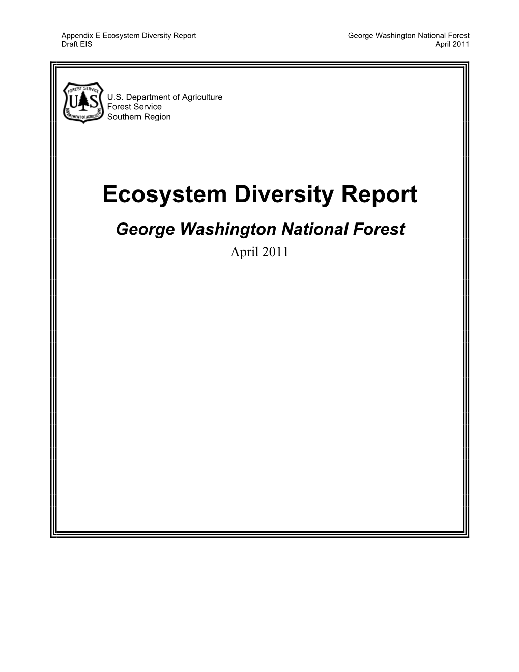 Ecosystem Diversity Report George Washington National Forest Draft EIS April 2011