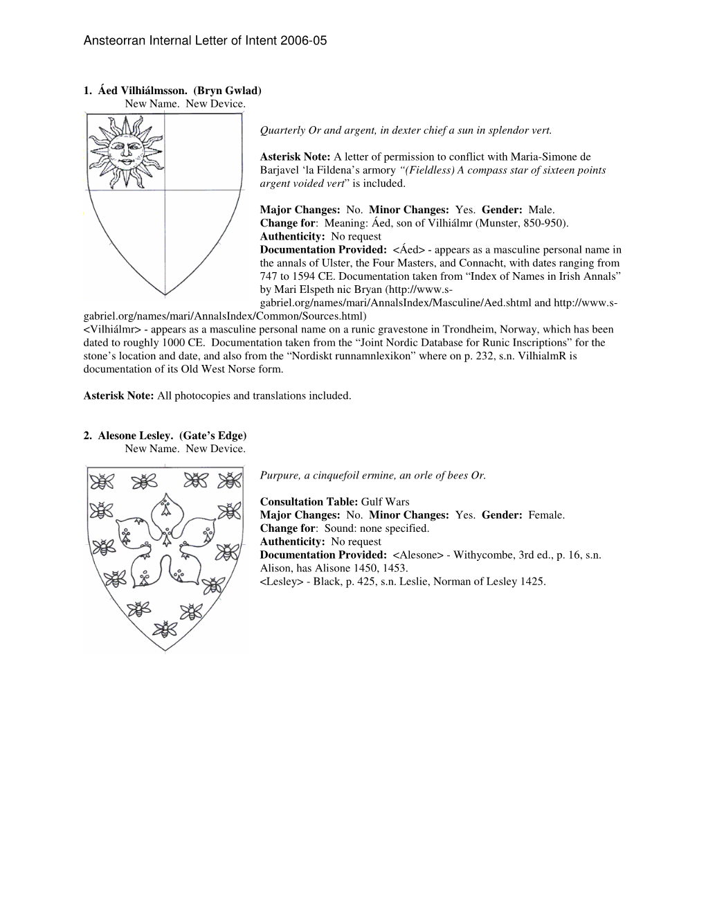 Ansteorran Internal Letter of Intent 2006-05