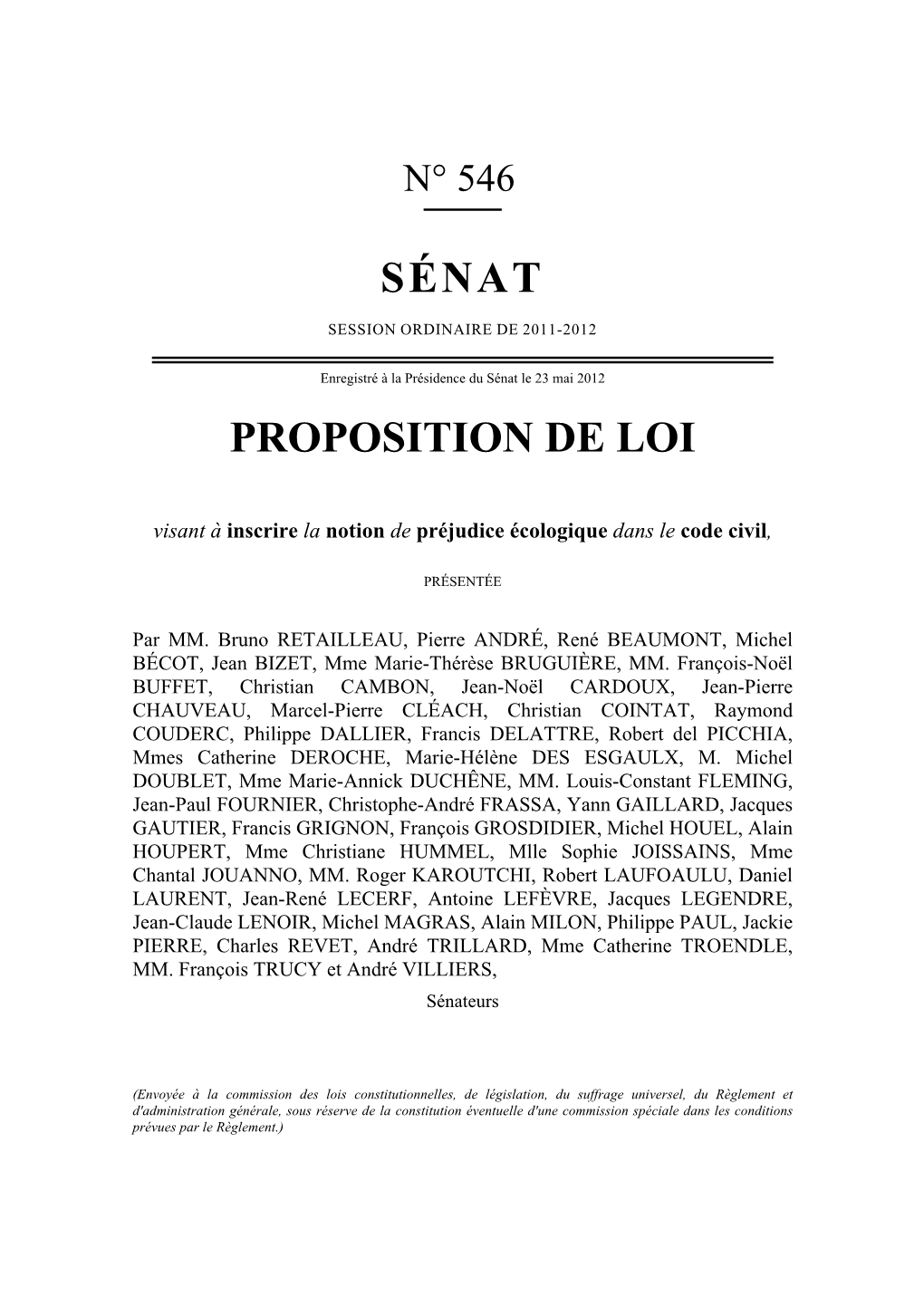 Sénat Proposition De