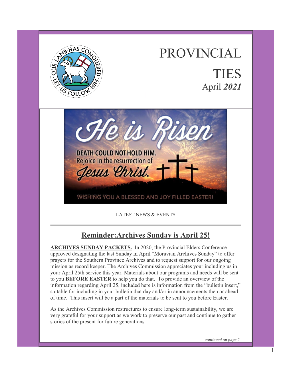 PROVINCIAL Ties – April 2021