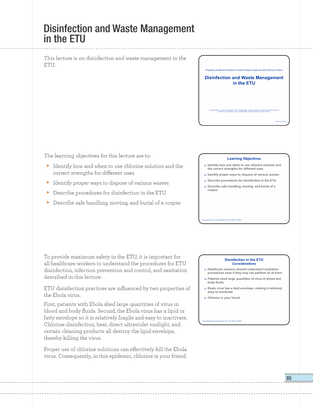 Disinfection and Waste Management in the ETU