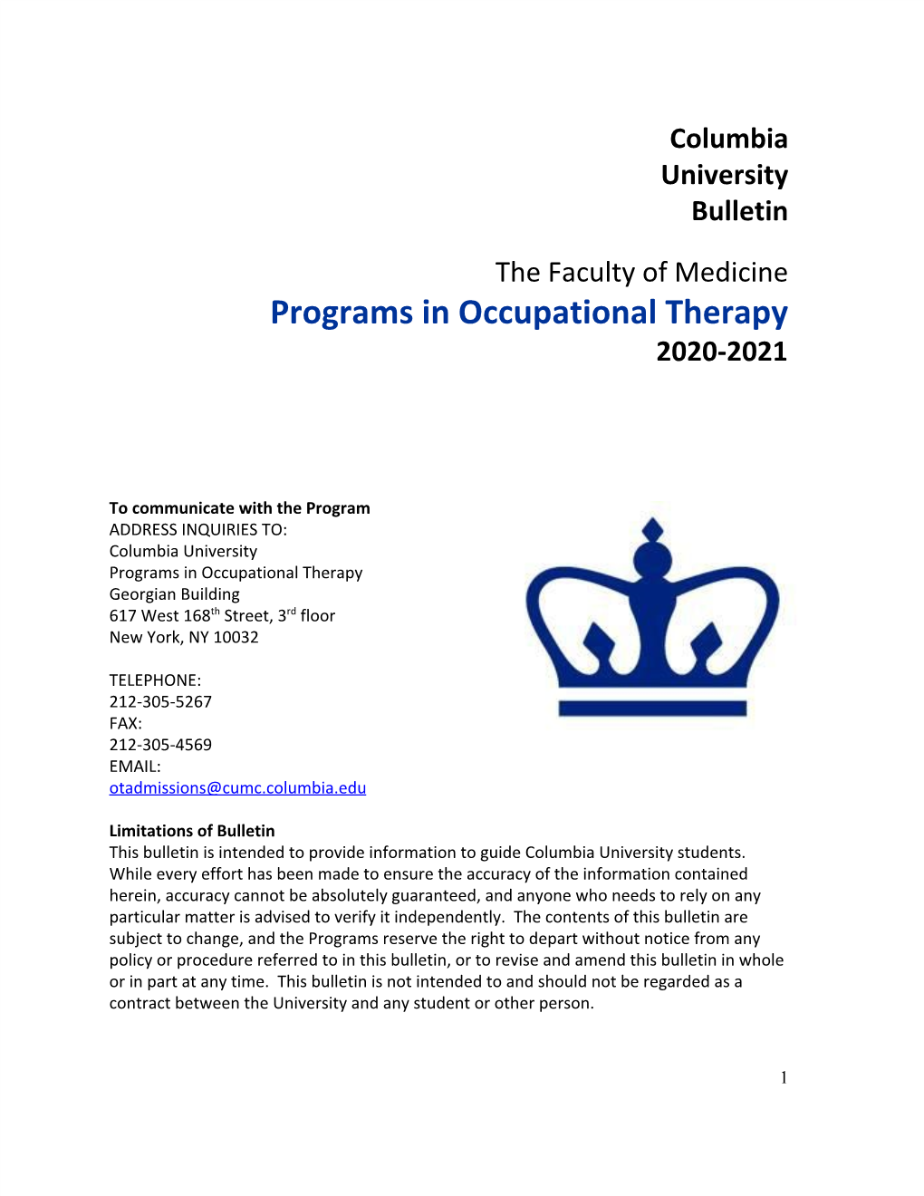 Programs in Occupational Therapy 2020-2021