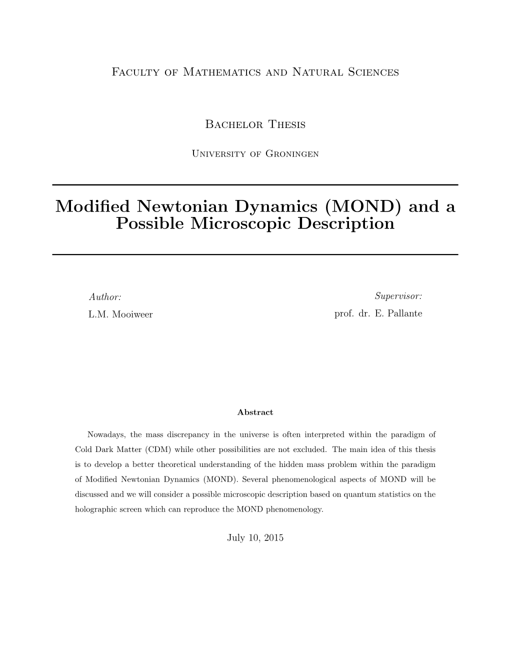 Modified Newtonian Dynamics