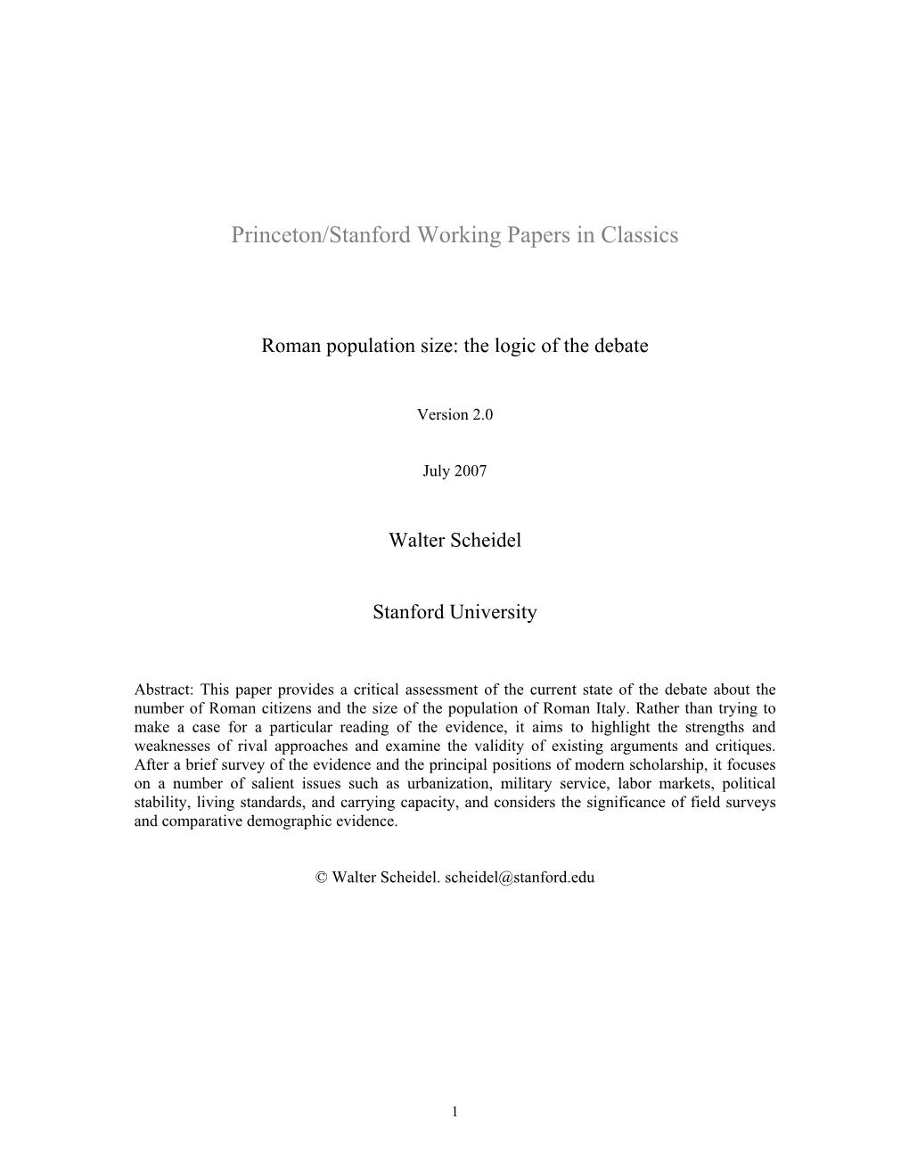 Roman Population Size: the Logic of the Debate