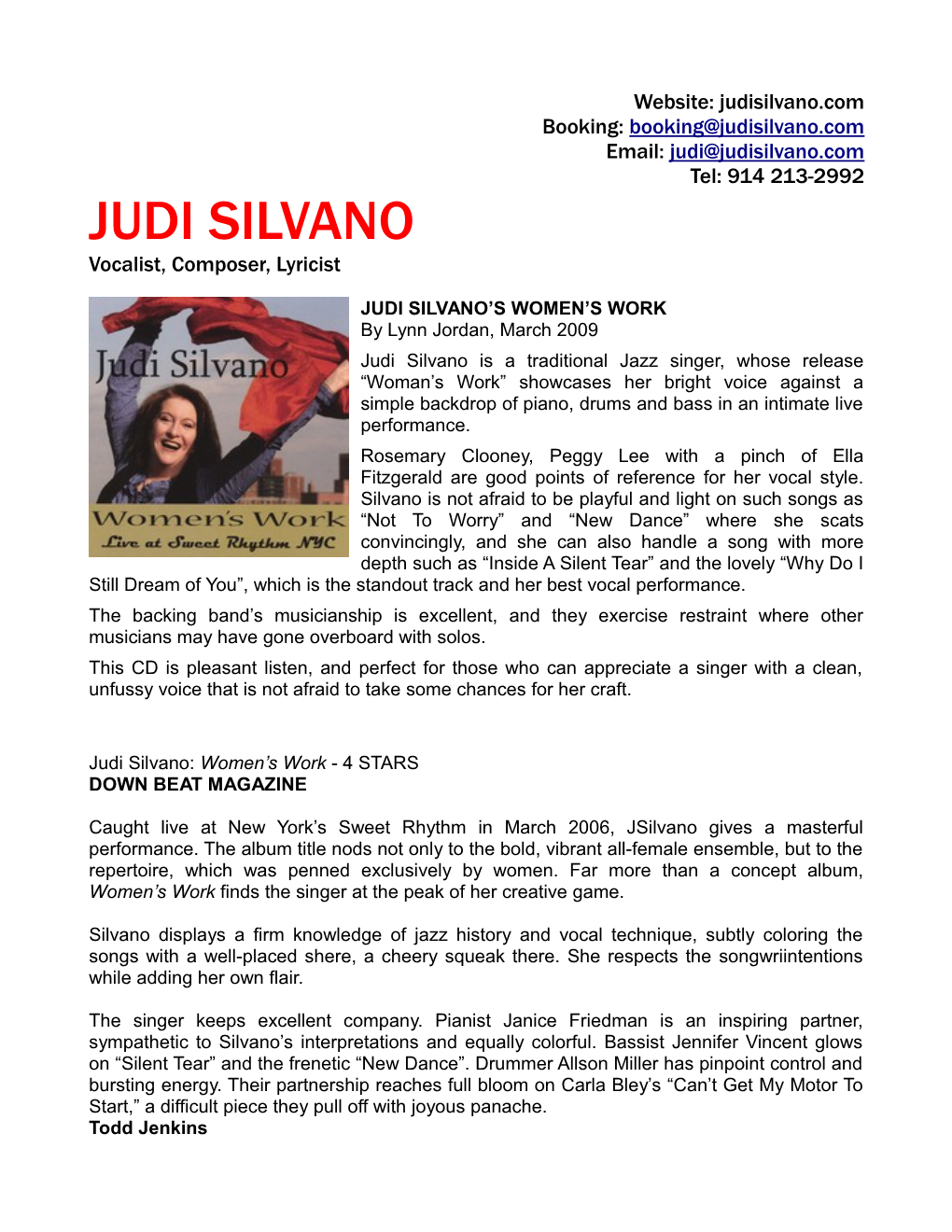 JUDI SILVANO Vocalist, Composer, Lyricist